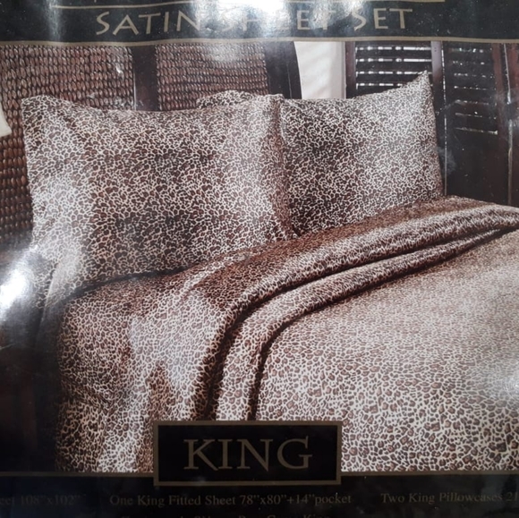 Other - SOLD Luxury leopard print king satin sheet set